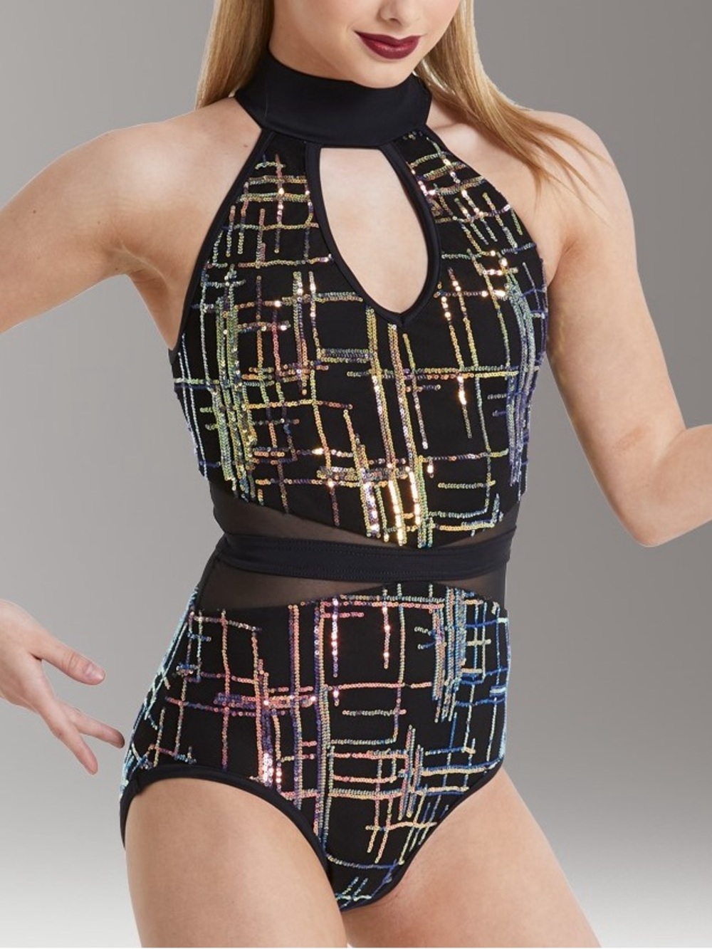 Weissman Crosshatch Sequin Inset Mesh Leotard Dance Costume